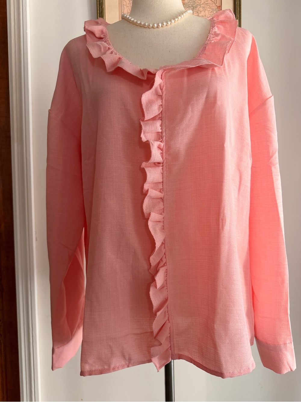100% Linen Ruffle-Front Blouse - Picture 2 of 12